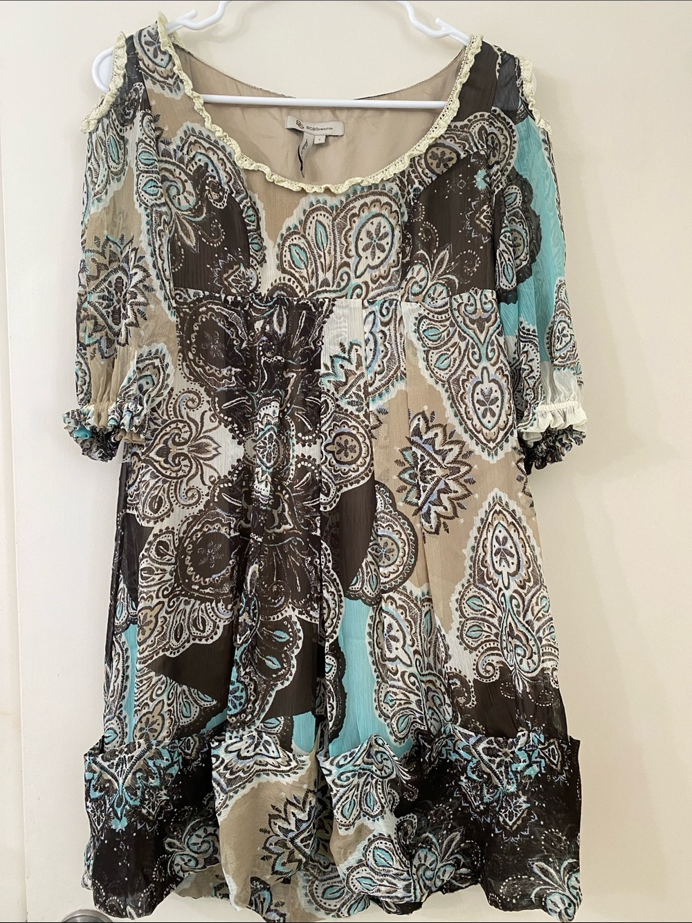 BCBGeneration Paisley Tunic in Beige, Brown & Teal